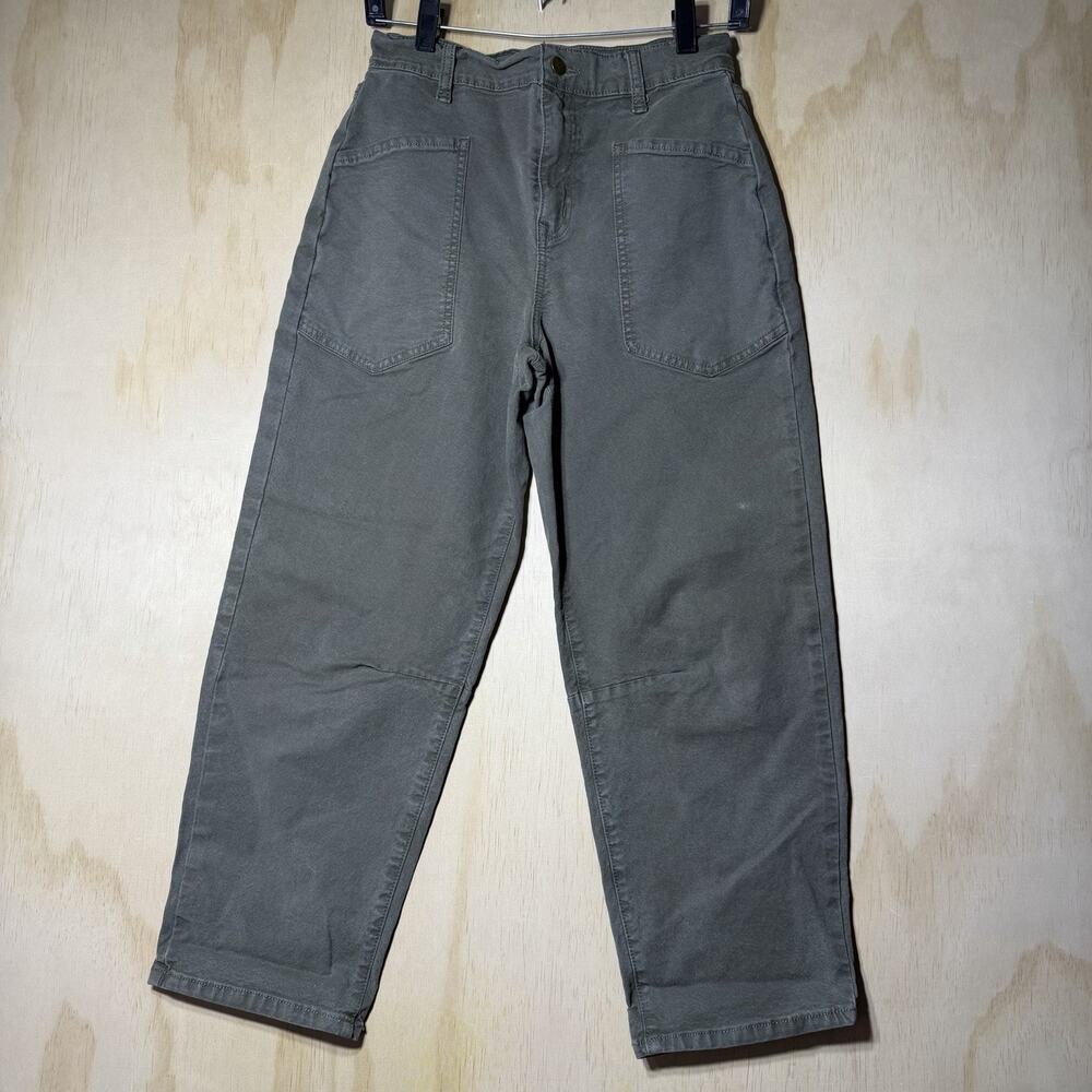 Evereve Women’s Utility Pants Size 26 Olive Green High Rise Straight Leg Stretch
